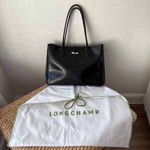 Vintage LONGCHAMP Roseau Black Leather Tote Bag + Dustbag